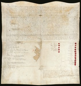 Trattato indiano, Conferenza di Easton, Pennsylvania, 23 ottobre 1758 (penna e inchiostro con cera su pergamena)