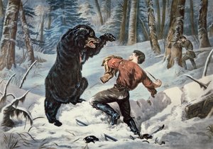 Jedediah Smith (1799-1831) attaccato da un orso grizzly, c.1861 (litografia a colori)