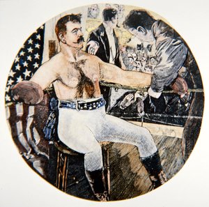 John L. Sullivan durante il suo combattimento con James J. Corbett a New Orleans da American School
