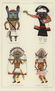 Kwacus Alek Taka, Alo Mana, Antica maschera (clan Katcina), Antica maschera (clan Tcua) (litografia a colori) da American School