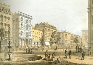LaSalle Street da Courthouse Square, da Chicago Illustrated, con descrizioni letterarie di James W. Sheahan, pubblicato da Jevne & Almini, Chicago da American School