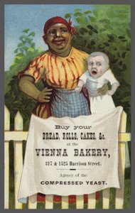 Signora con bambino che pubblicizza la panetteria Vienna