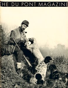 Uomo con cani da caccia, copertina della rivista DuPont, novembre 1934