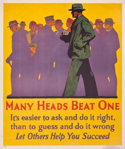 Molte Teste Battono Una; un poster di incentivo al lavoro del 1929 da American School
