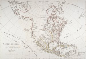 Mappa che raffigura il Nord America diviso dai poteri europei, 1774