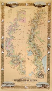 Mappa raffigurante le piantagioni sul fiume Mississippi da Natchez a New Orleans, 1858
