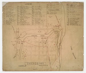 Mappa delle case e dei siti storici di Chicago, Illinois, c.1835 da American School