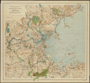 Mappa del distretto metropolitano di Boston, Massachusetts: mostrando le riserve pubbliche locali e le proprietà della Metropolitan Park Commission, 1901 da American School