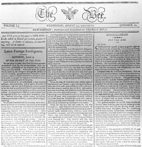 Testata di The Bee, stampata il 23 agosto 1797 da American School