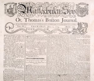 Testata del Massachusetts Spy, 7 luglio 1774 da American School