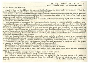 Messaggio al popolo del Maryland per sostenere la Confederazione, 8 settembre 1862