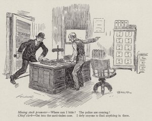 Promotore di azioni minerarie in fuga dalla polizia (litografia) da American School