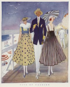Derisione delle mode di uomini e donne (litografia a colori) da American School
