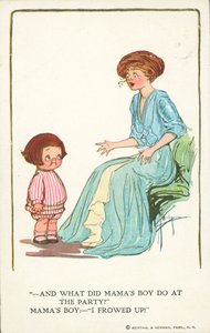Madre che chiede al figlio cosa ha fatto a una festa (litografia a colori) da American School