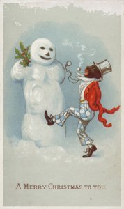 Negro e pupazzo di neve, cartolina di Natale da American School