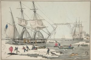 Pesca alla balena nel Mare del Nord, pub. 1860 (litografia a colori)