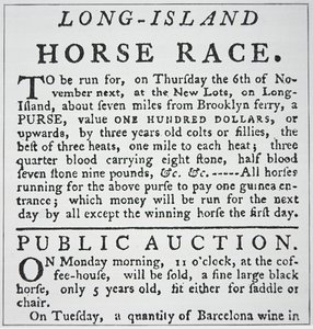 Avviso di una corsa di cavalli a Long Island, da Rivington