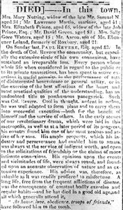 Pagina necrologica dal Boston Intelligencer, 16 maggio 1818 da American School