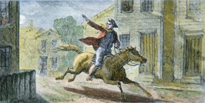 La famosa cavalcata di Paul Revere nella notte del 18 aprile 1775 da American School