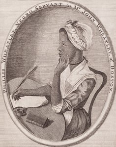 Philiis Wheatley (1753-1784). Poetessa afroamericana. Frontespizio inciso della sua raccolta "Poems" (Poesie), 1773. da American School