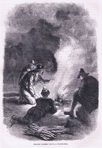 Padri Pellegrini attorno a un fuoco di guardia, illustrazione da Cassell