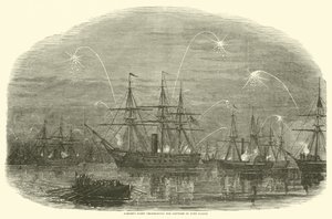La flotta di Porter celebra la cattura di Fort Fisher, gennaio 1865 da American School