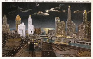 Cartolina di Chicago di notte da American School