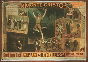 Poster pubblicitario per Mr James ONeill come Edmond Dantes, nella versione di Charles Fichter de Il Conte di Montecristo