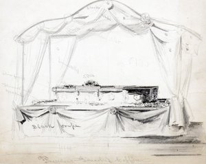 La bara del presidente Abraham Lincoln esposta alla Casa Bianca, Washington D.C., aprile 1865