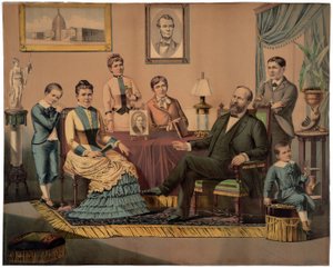 Il presidente Garfield e la famiglia, pub. 1882 da American School
