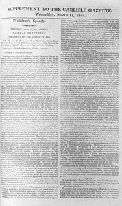 Discorso inaugurale del presidente Jefferson, supplemento alla Carlisle Gazette, 11 marzo 1801 da American School