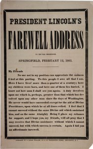 Discorso di addio del presidente Lincoln ai suoi vecchi vicini, Springfield, 12 febbraio 1861