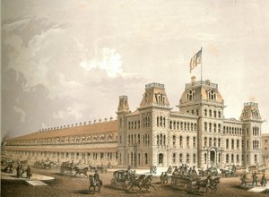 Stazione ferroviaria, da Chicago Illustrated, con descrizioni letterarie di James W. Sheahan, pubblicato da Jevne & Almini, Chicago da American School