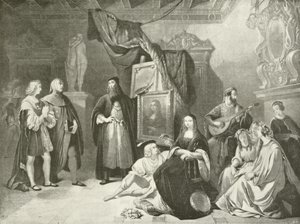 Raffaello presentato a Da Vinci (incisione) da American School