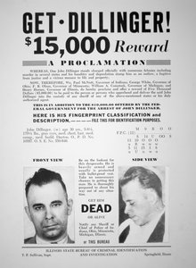 Manifesto di ricompensa per John Dillinger da American School