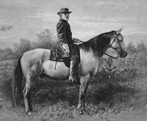 Robert E. Lee (1807-70) sul suo cavallo da guerra 