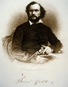 Samuel Colt con uno dei suoi revolver a percussione da American School