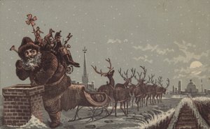 Babbo Natale e renne che consegnano regali da American School