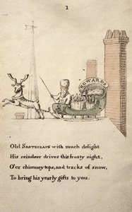 Santeclaus con slitta e renne, da The Childrens Friend pubblicato nel 1821 da American School