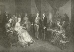 Schiller presentato alla Principessa di Sassonia-Weimar (incisione) da American School
