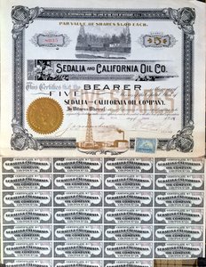Certificato azionario per la Sedalia and Californian Oil Company, U.S.A., 1901 da American School