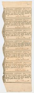 Foglio di biglietti della lotteria, Lotteria del Massachusetts, 1781 da American School