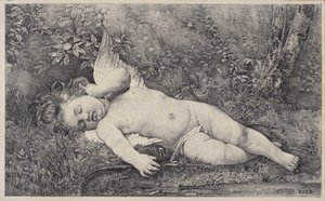 Amore addormentato, cartolina commerciale per Godey