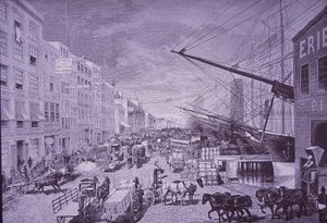 South Street Seaport negli anni 1870, New York City (incisione) da American School