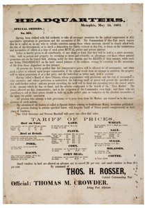 Ordine speciale n. 357 che pubblica i prezzi dei cibi per prevenire la speculazione, 23 maggio 1862 da American School
