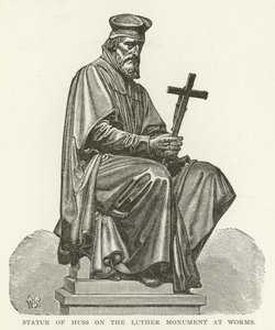 Statua di Huss sul Monumento a Lutero a Worms da American School