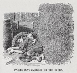Ragazzi di strada che dormono sui moli (litografia) da American School
