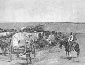 Dieci minuti prima della grande corsa, sulla linea sud della Riserva della Scuola Indiana, vicino a Arkansas City, 16 settembre 1893 (incisione)