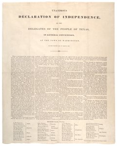 Dichiarazione di indipendenza del Texas: Dichiarazione unanime di indipendenza, stampata da Baker e Bordens, 2 marzo 1836 da American School