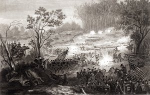 La battaglia di Pittsburg Landing, inciso da H. B. Hall, 1862 da American School